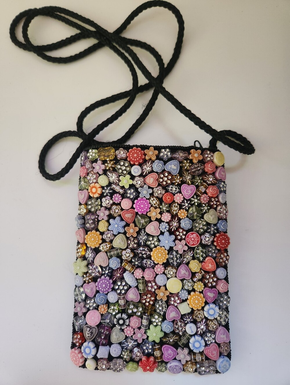 Colorful Beaded Crossbody Purse Floral Heart Rhinestone Handmade Style Bag